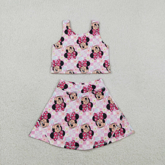 GSD2460 Baby Girls Cartoon Mouses Vest Top Skirt Shorts Yoga Active Clothes Sets