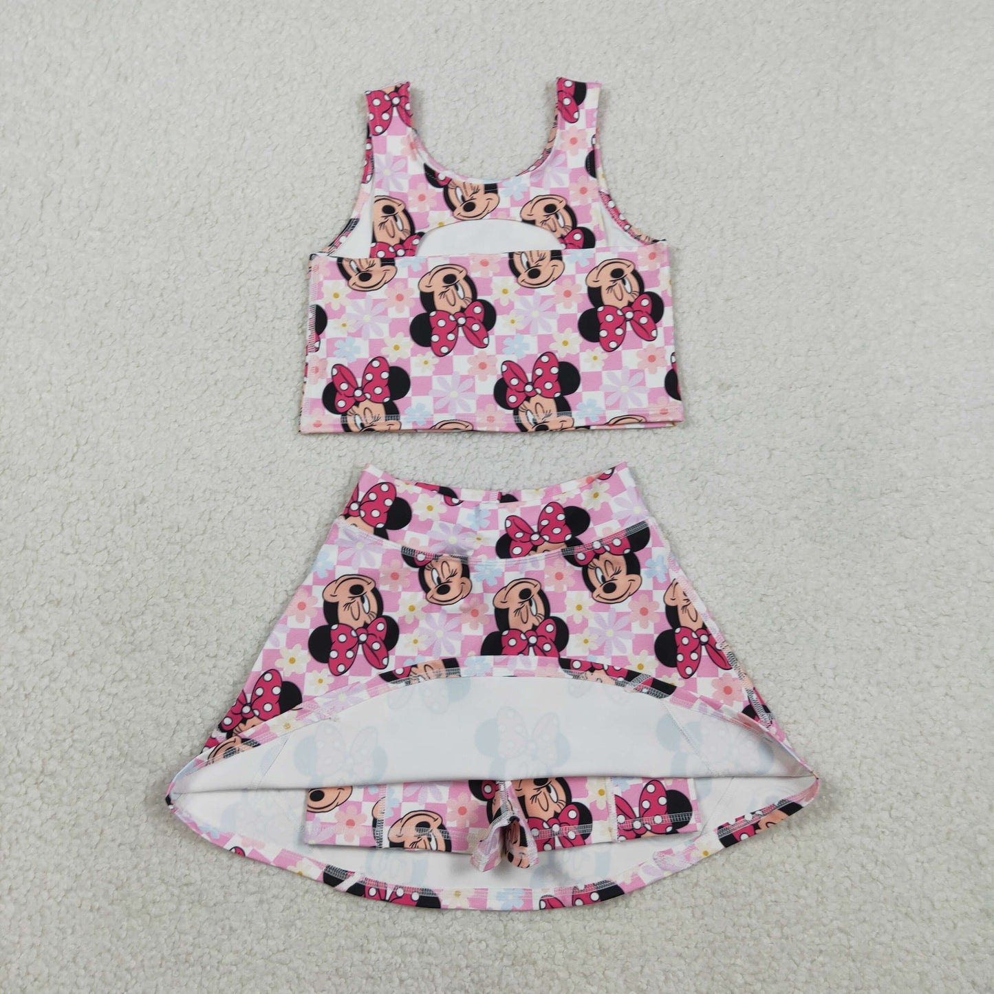 GSD2460 Baby Girls Cartoon Mouses Vest Top Skirt Shorts Yoga Active Clothes Sets