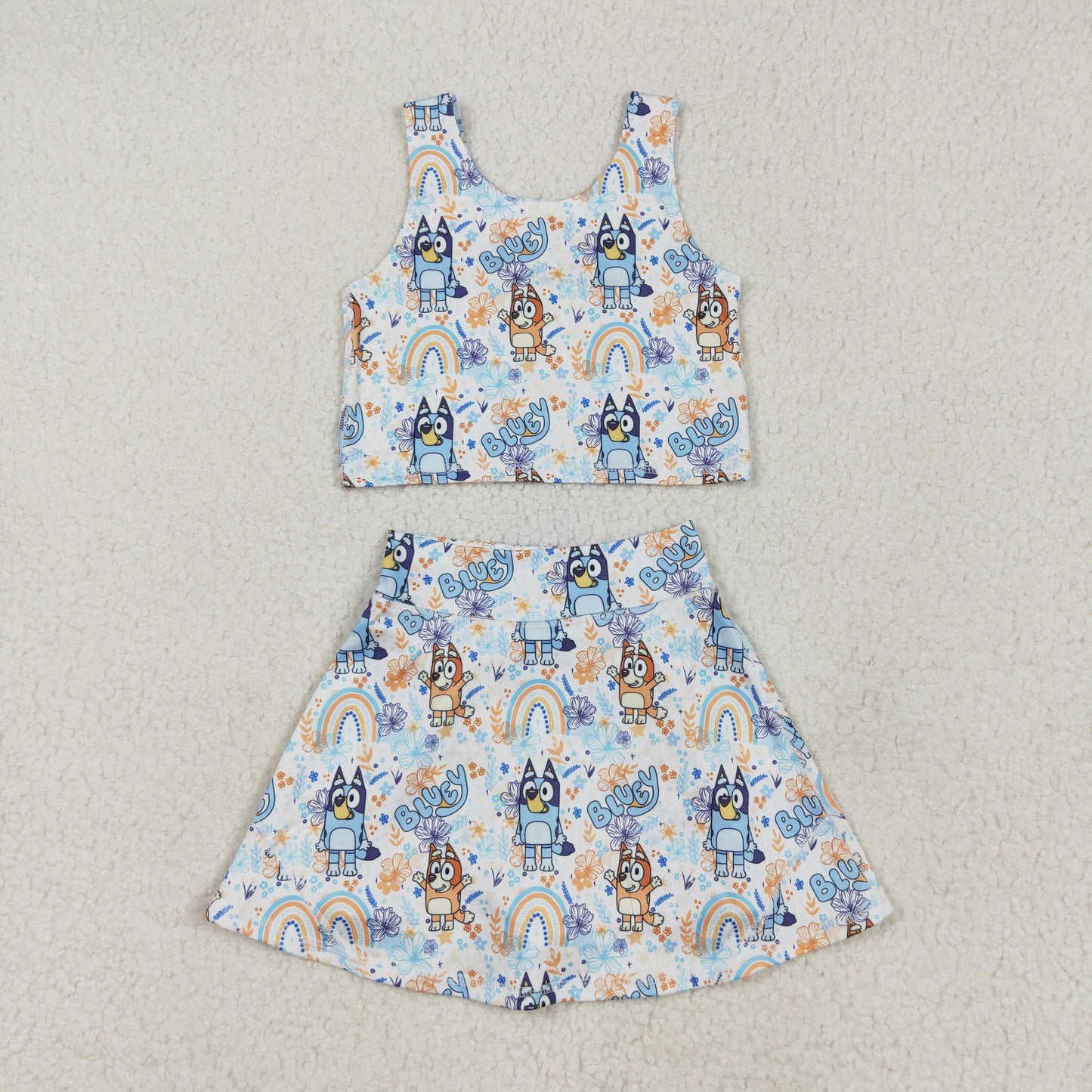 Sibling Baby Girls Cartoon Vest Top Skirt Shorts Yoga Activity Wear Clothes Sets