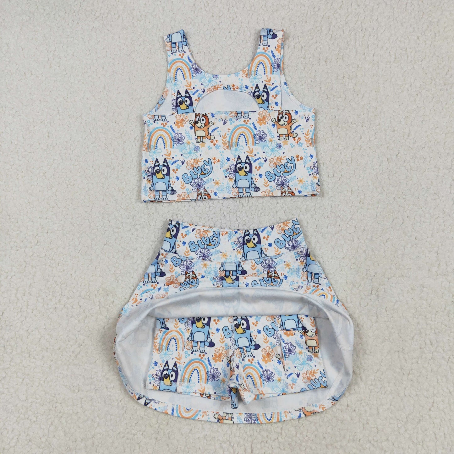 Sibling Baby Girls Cartoon Vest Top Skirt Shorts Yoga Activity Wear Clothes Sets
