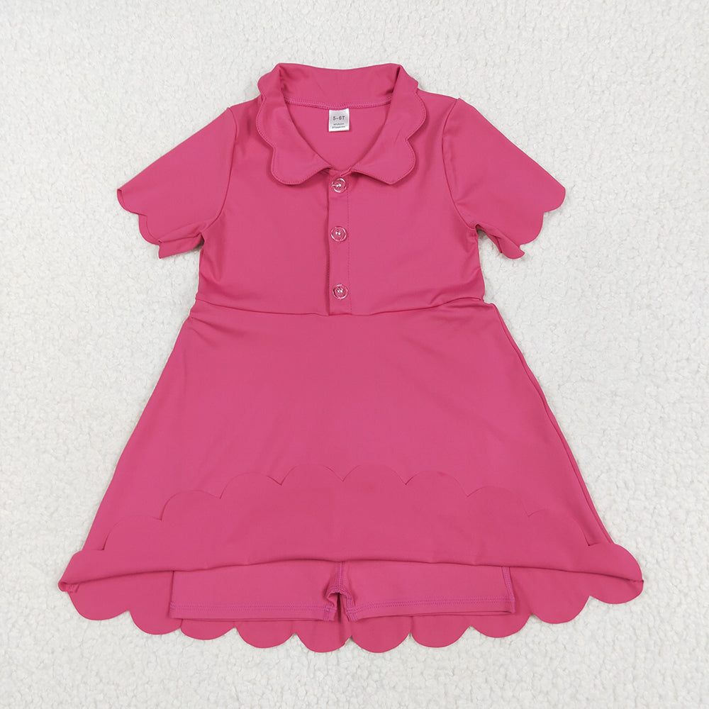 GSD2474 toddler girl clothes dark pink scallop athletic summer yoga dresses