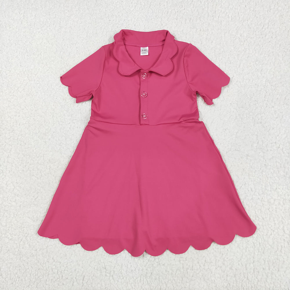 Sibling 3 Colors Baby Girls Short Sleeves Scallop Yoga Knee Length Dresses