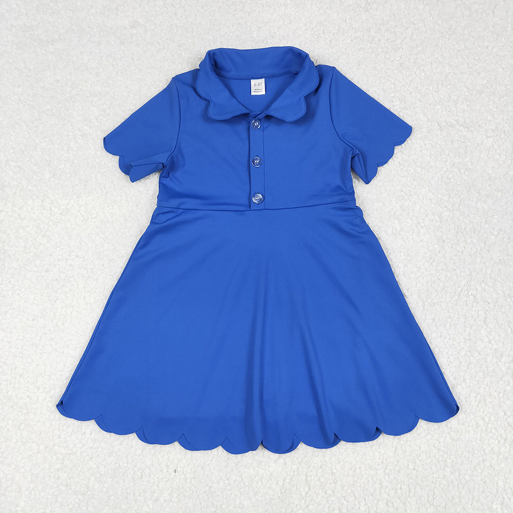 Sibling 3 Colors Baby Girls Short Sleeves Scallop Yoga Knee Length Dresses
