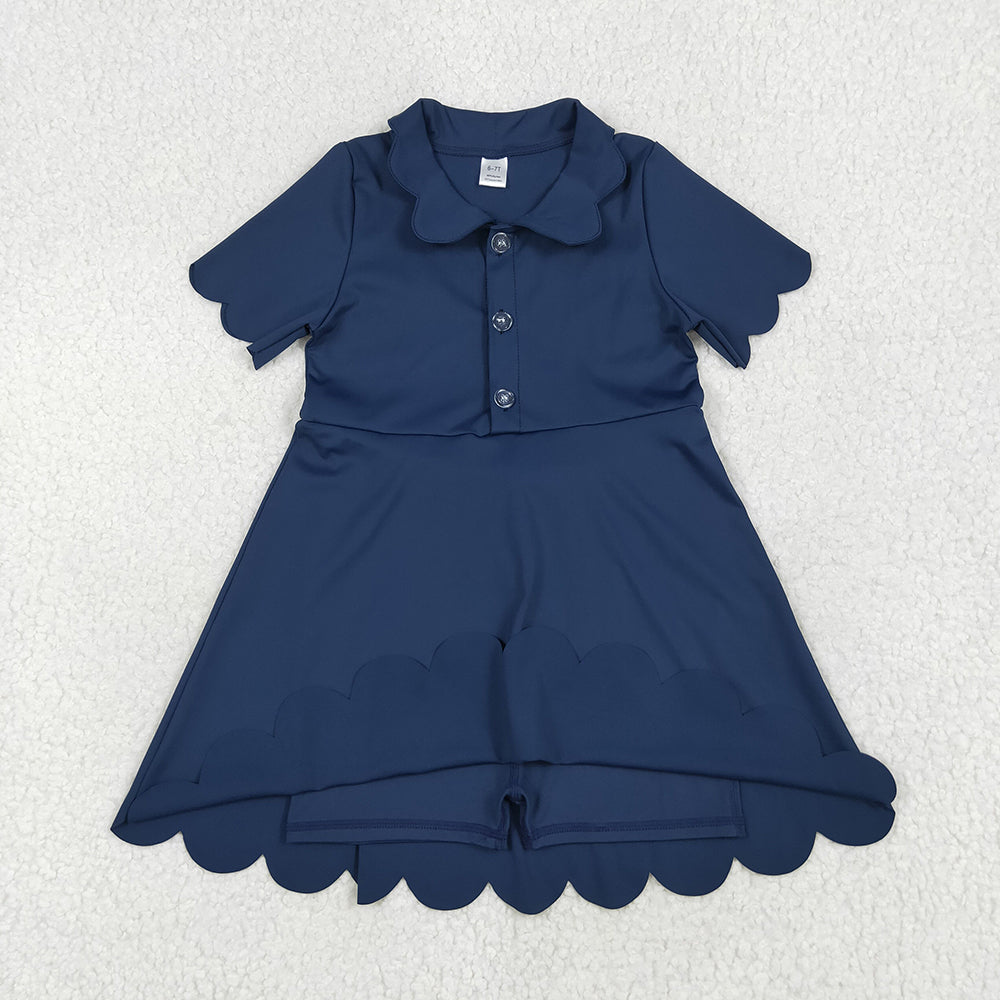 Sibling 3 Colors Baby Girls Short Sleeves Scallop Yoga Knee Length Dresses