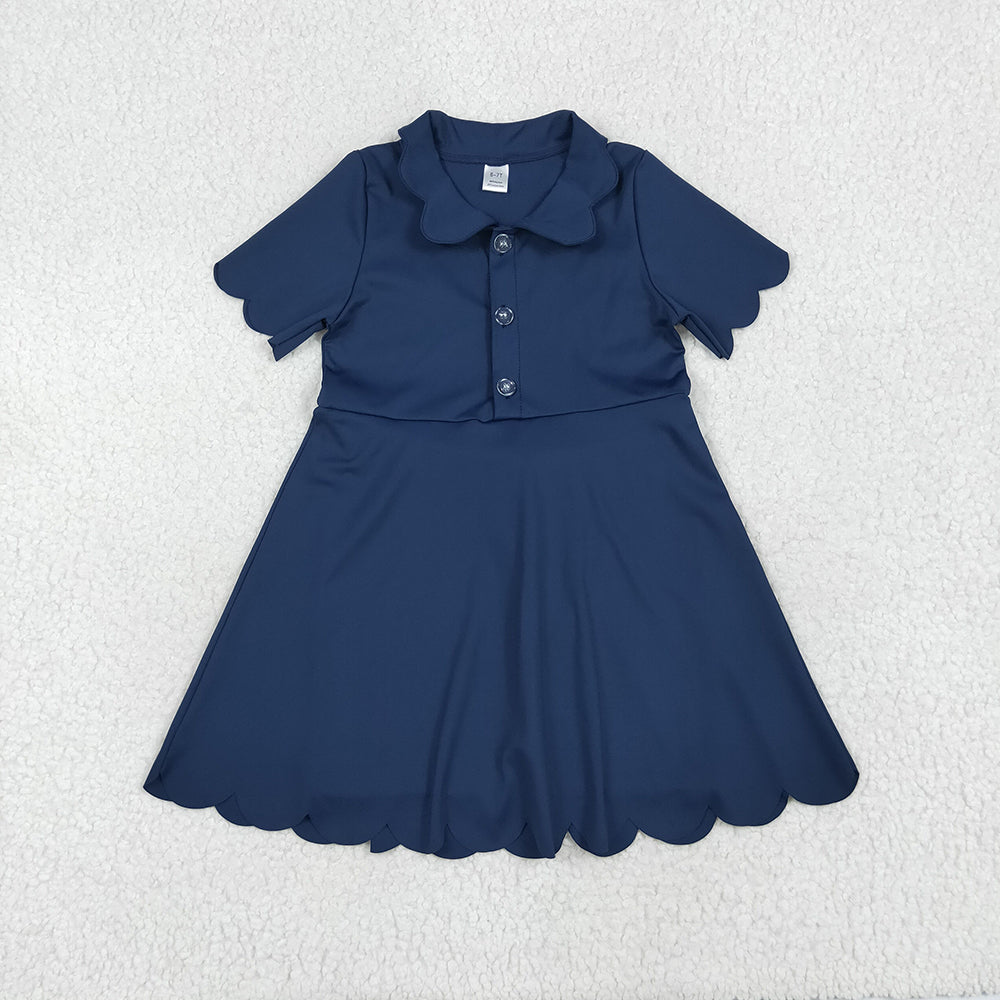 GSD2487 toddler girl clothes navy scallop athletic summer yoga dresses