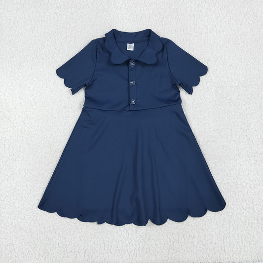 GSD2487 toddler girl clothes navy scallop athletic summer yoga dresses