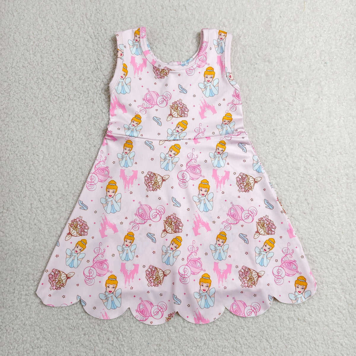 GSD2489 Baby Girls Pink Princess Pumpkins Yoga Active Short Scallop Knee Length Dress