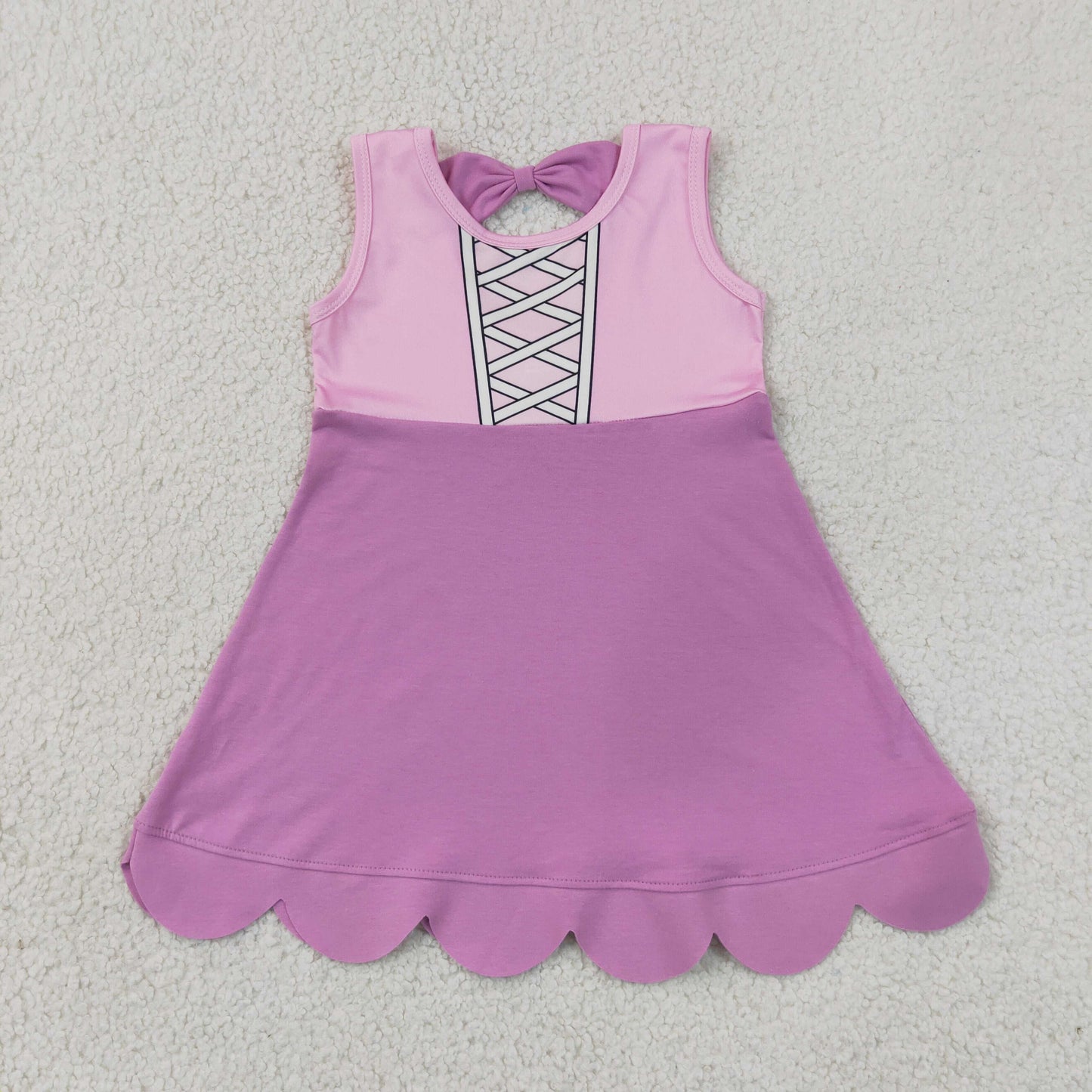 Sibling Baby Girls Sleeveless Cartoon Scallop Knee Length Dresses