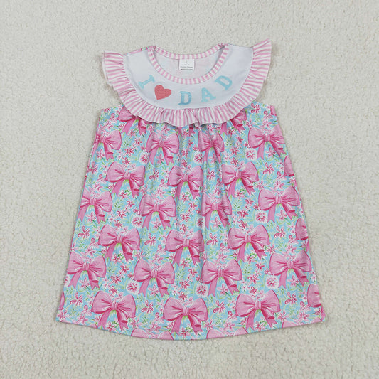 GSD2534  toddler clothes embroidery I Love Dad bows flowers baby girl summer dresses