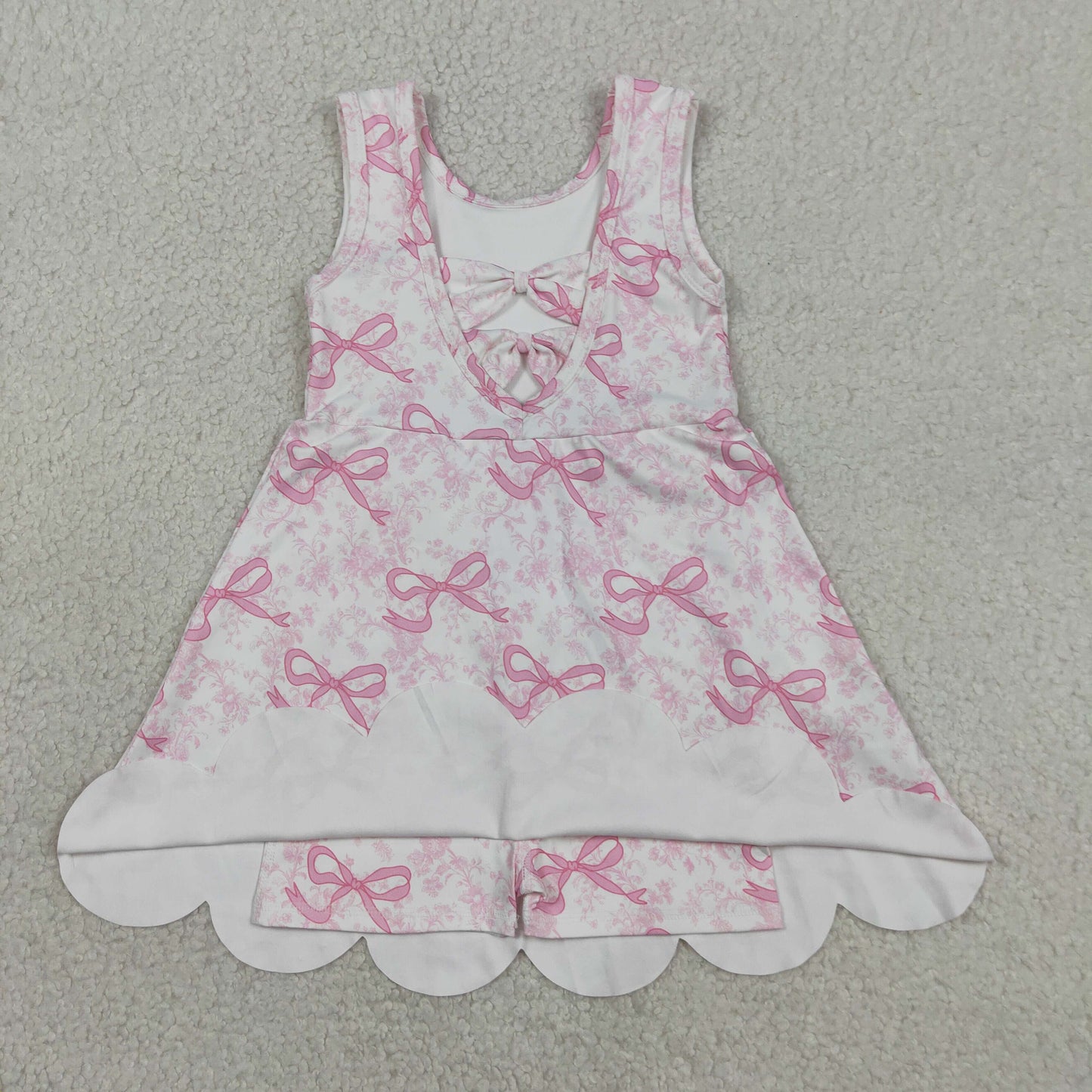 Sibling Baby Girls Flowers Bows Yoga Active Short Scallop Knee Length Dresses