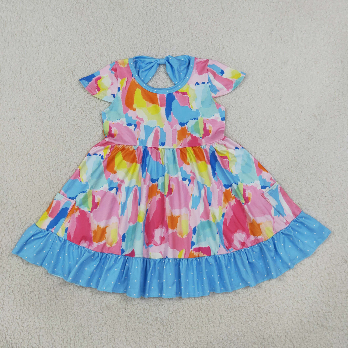 GSD2610 Baby Girls Flutter Sleeve Tie-dye Print Ruffle Knee Length Dresses