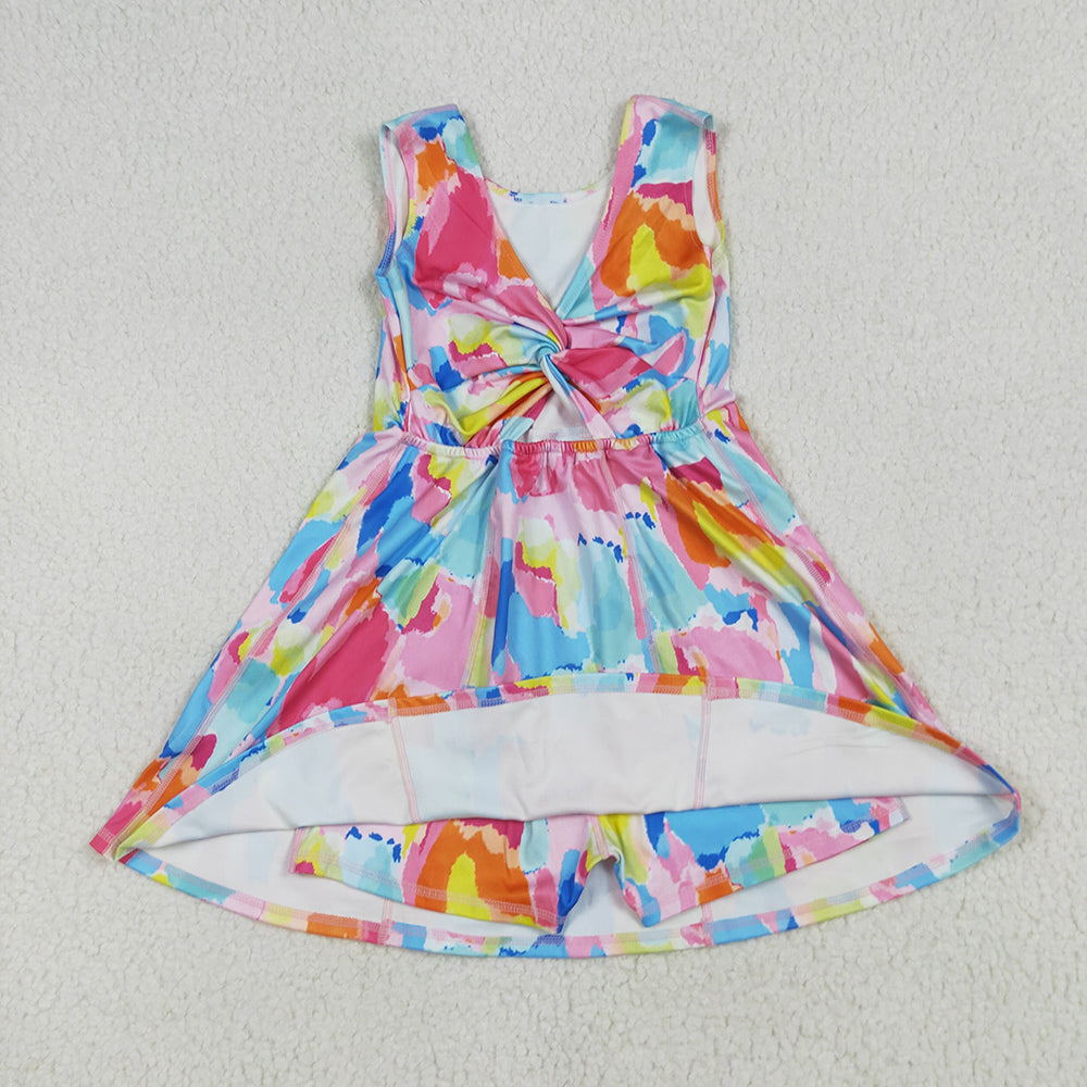 Sibling Baby Girls Sleeveless Watercolor Yoga Short Athletic Dresses