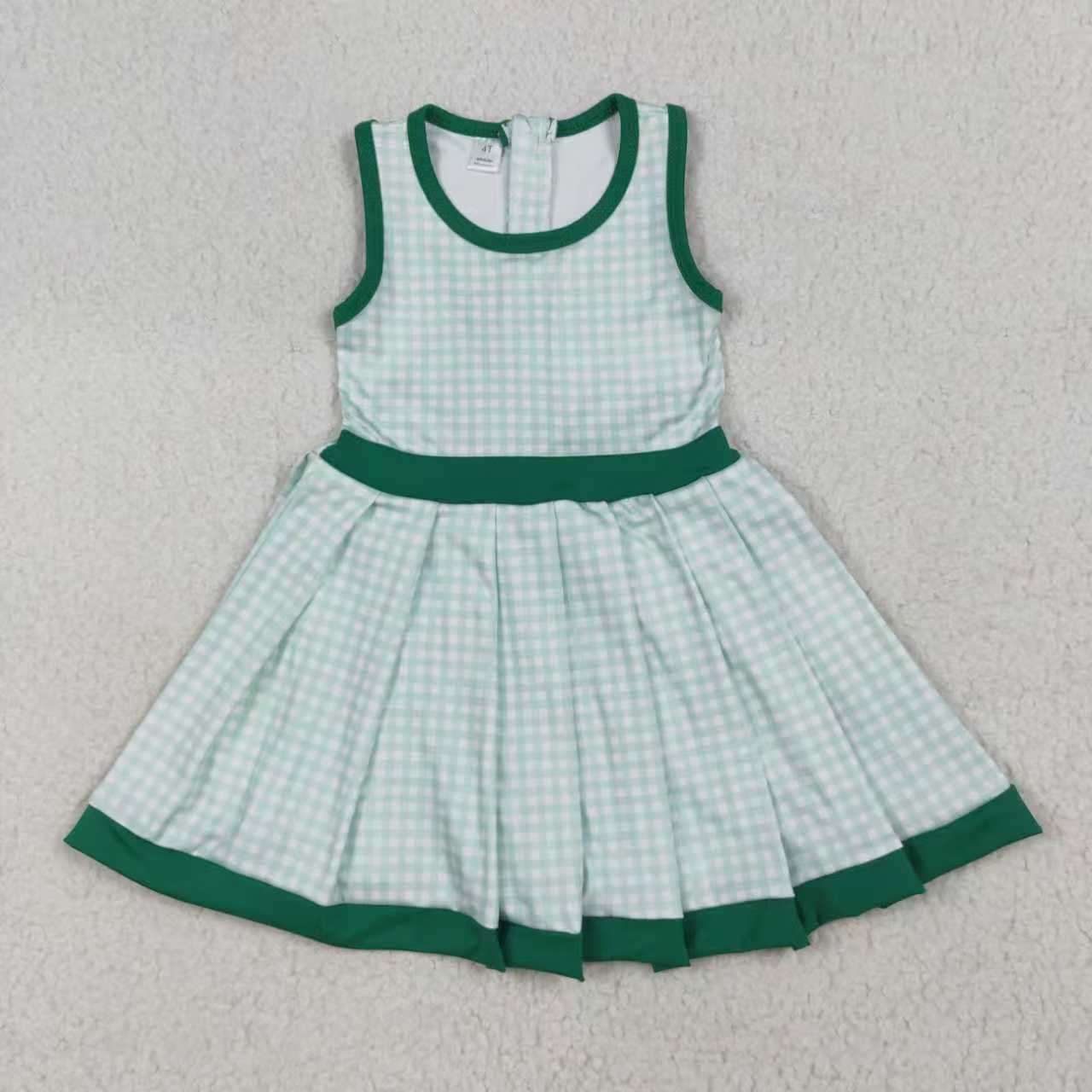 Sibling 3 Colors Baby Girls Plaid Sleeveless Ruffle Short Yoga Knee Length Dresses