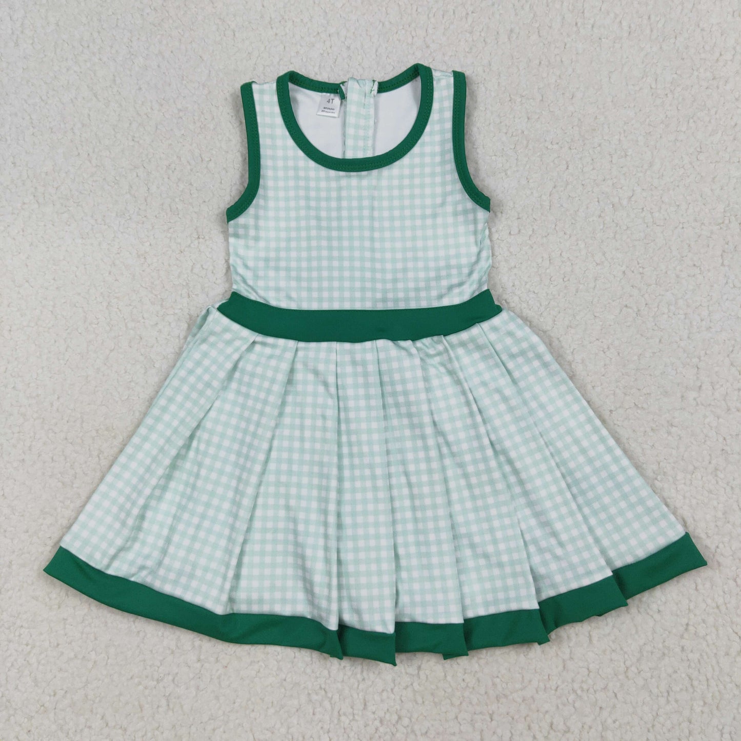 GSD2632 Baby Girls Green Checked Zipper Shorts Yoga Active Knee Length Dresses