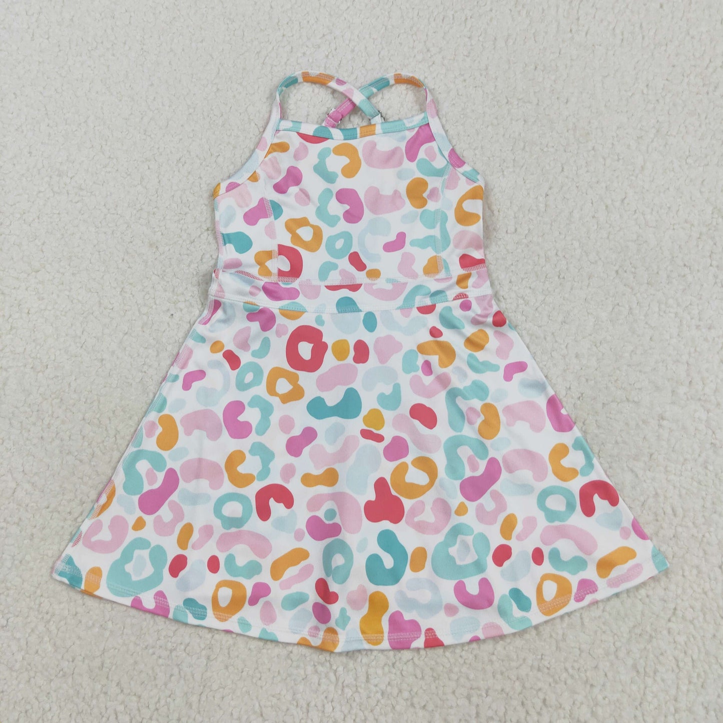 Sibling 3 Colors Baby Girls Colorful Leopard Shorts Yoga Active Knee Length Dresses