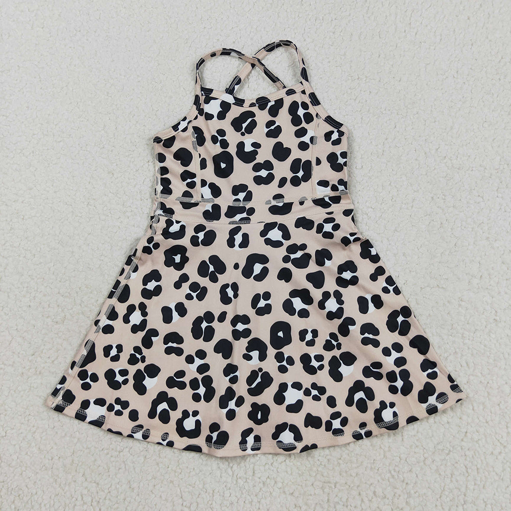 Sibling 3 Colors Baby Girls Colorful Leopard Shorts Yoga Active Knee Length Dresses