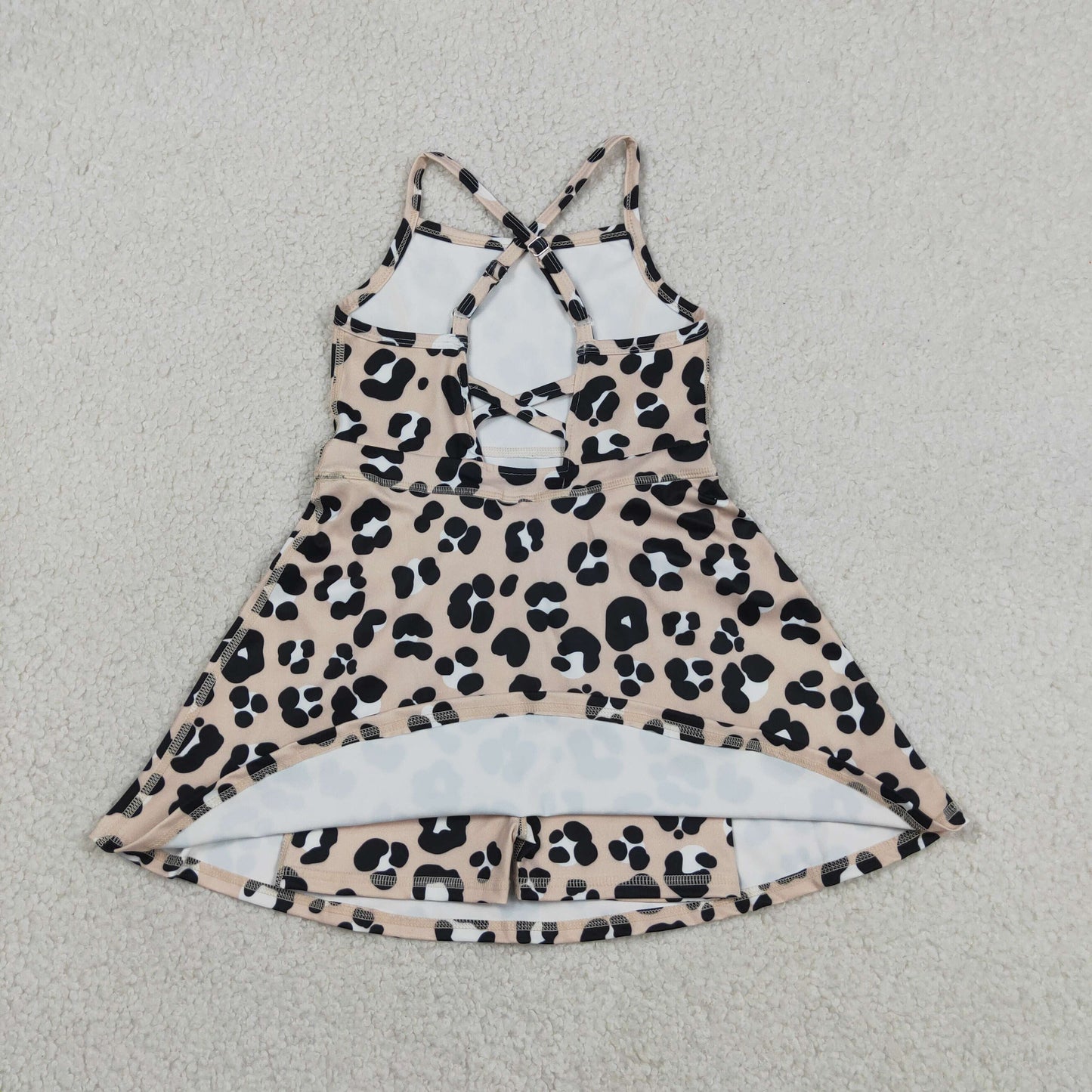 GSD2650 Baby Girls Strap Black Leopard Shorts Yoga Active Knee Length Dresses