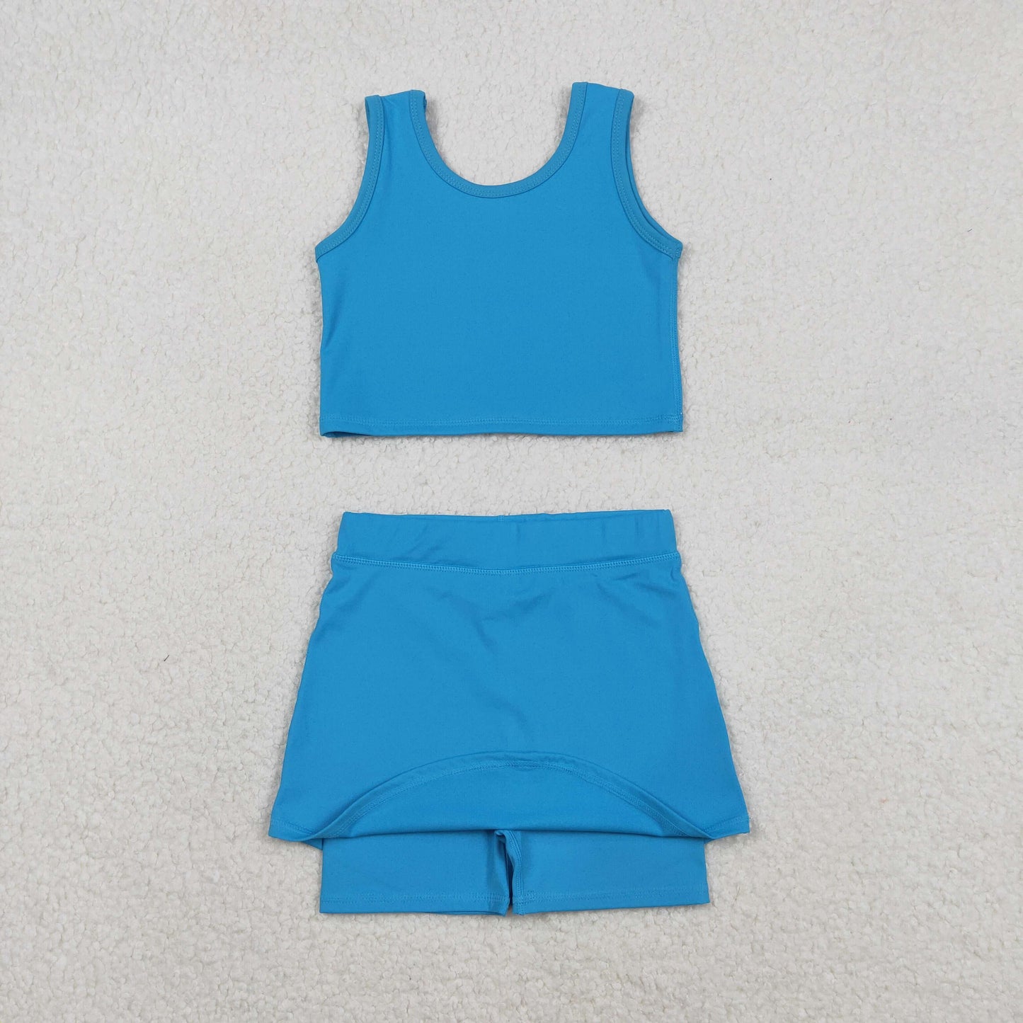 Sibling Baby Girls Pink Blue Sleeveless Vest Skirt Shorts Yoga Active Clothes Sets