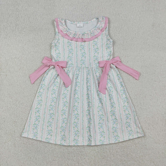 GSD2678 Baby Girls Flowers Stripe Bows Sleeveless Knee Length Dresses