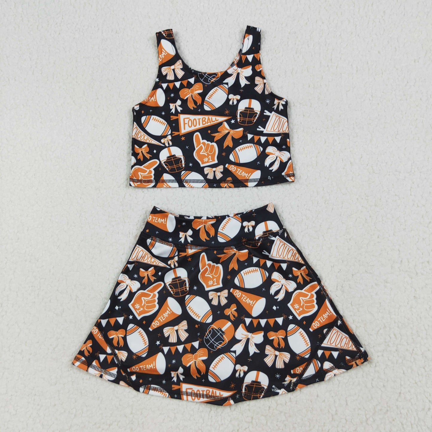 Sibling Baby Girls Team Football Cheer Bows Vest Top Short Skirts Yoga Sets