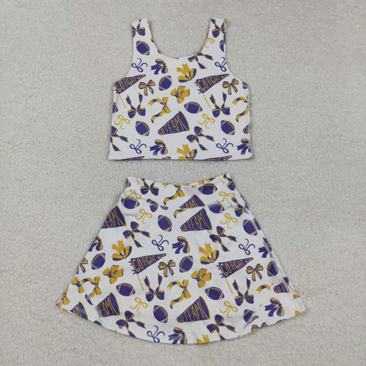 GSD2690 Baby Girls Purple Yellow Go Team Vest Top Skirt Shorts Yoga Active Clothes Sets