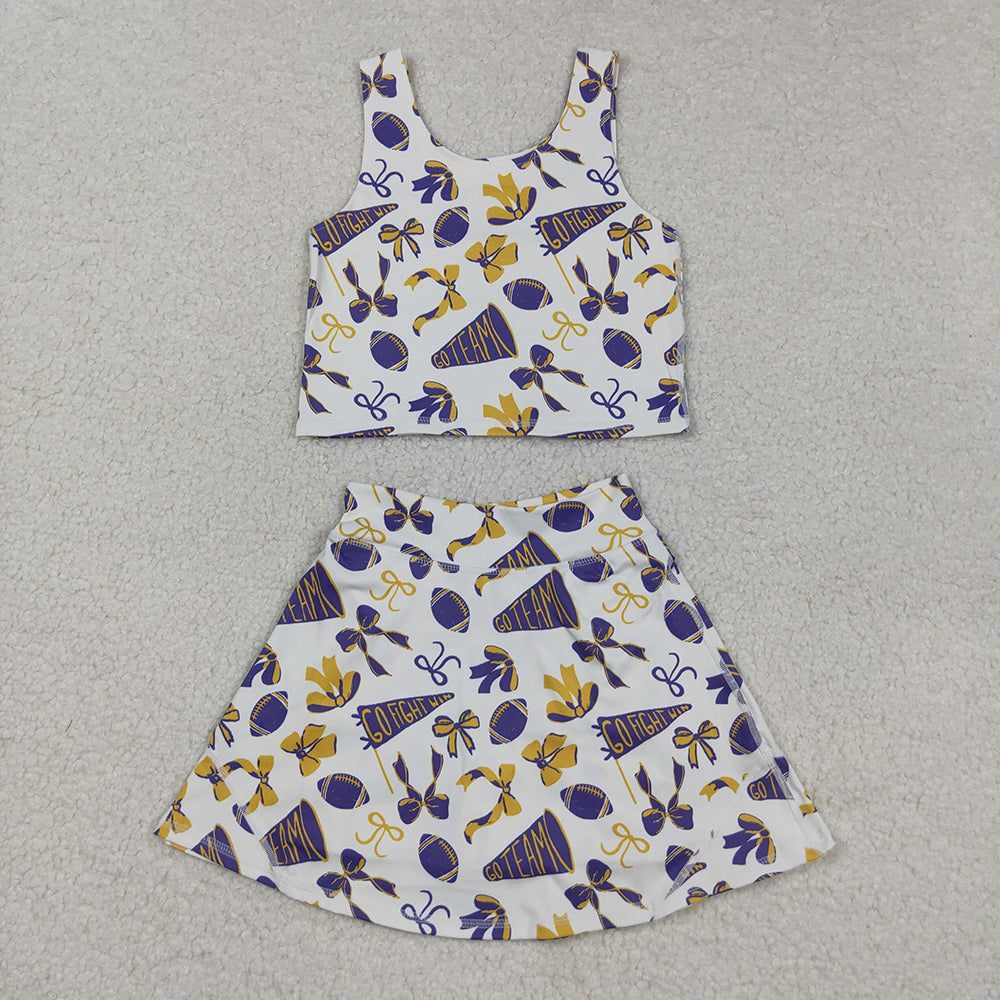 Sibling Baby Girls Team Football Cheer Bows Vest Top Short Skirts Yoga Sets