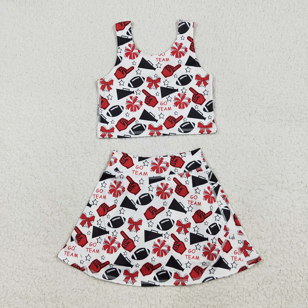 GSD2693 Baby Girls Red Team Yoga Crop Top Skorts Skirts Outfits Active Sets