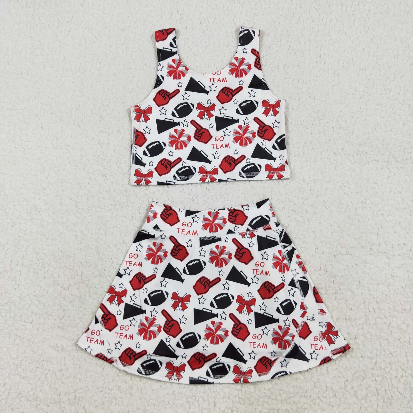 Sibling Baby Girls Go Team Footballs Bows Yoga Skorts Set Button Shorts Pajamas Set
