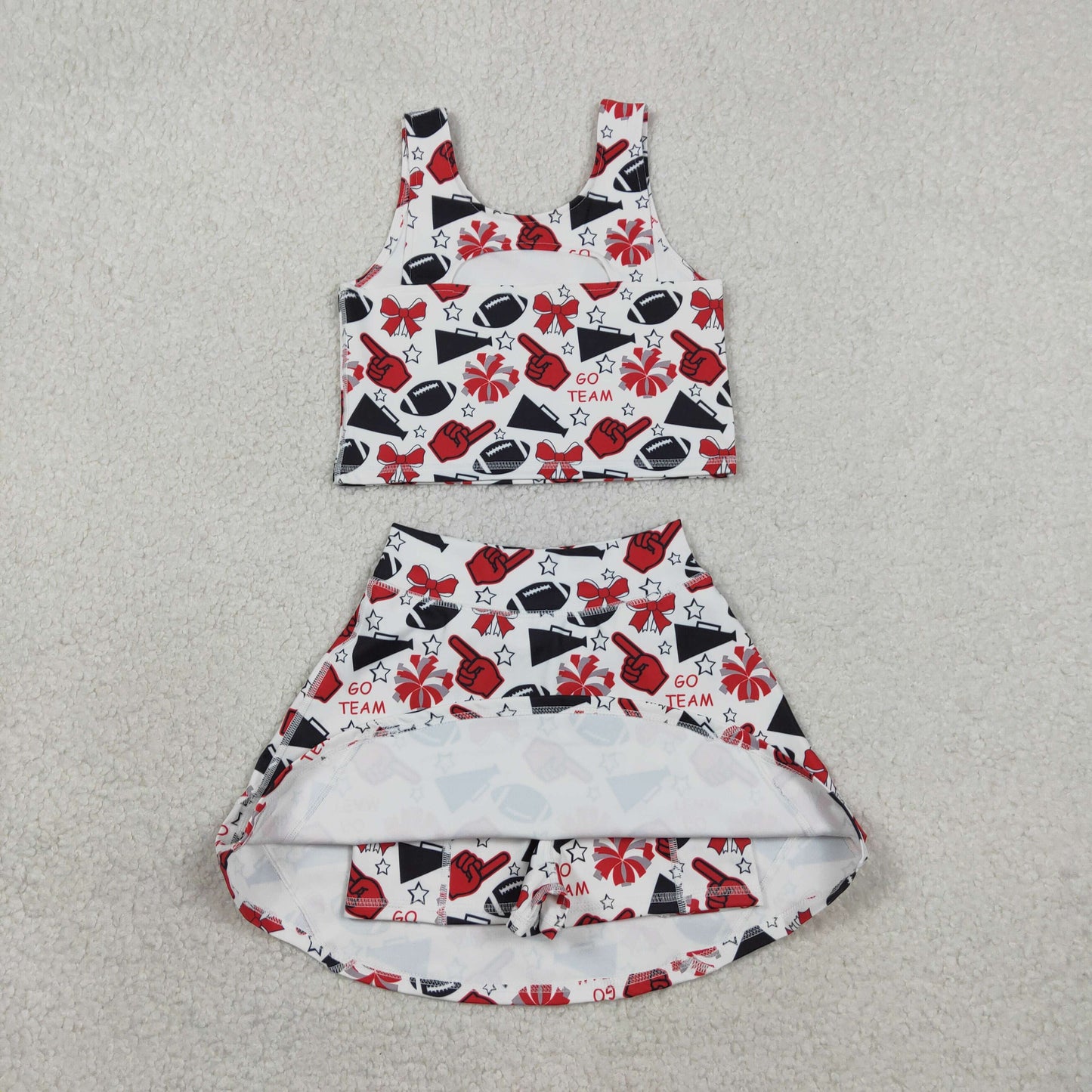 Sibling Baby Girls Go Team Football Cheer Bows Skorts Yoga Active Set Pajamas Sets