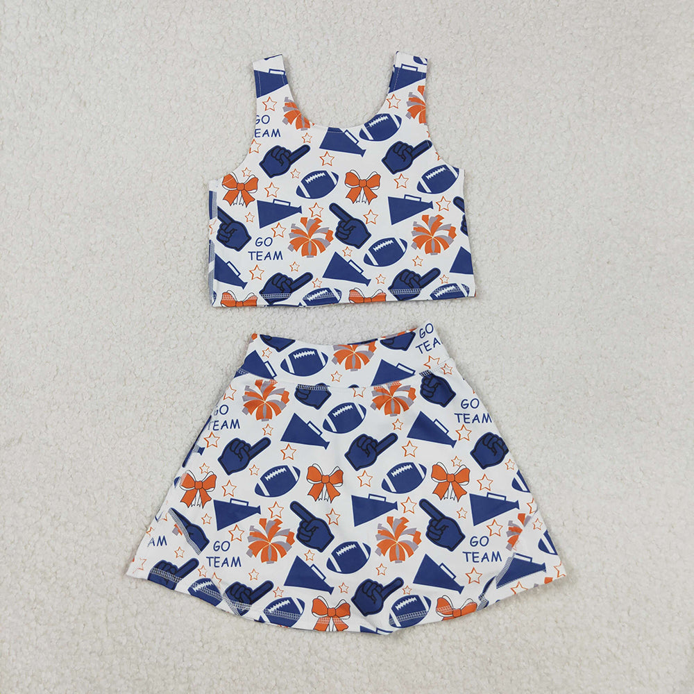 Sibling Baby Girls Team Football Cheer Bows Vest Top Short Skirts Yoga Sets