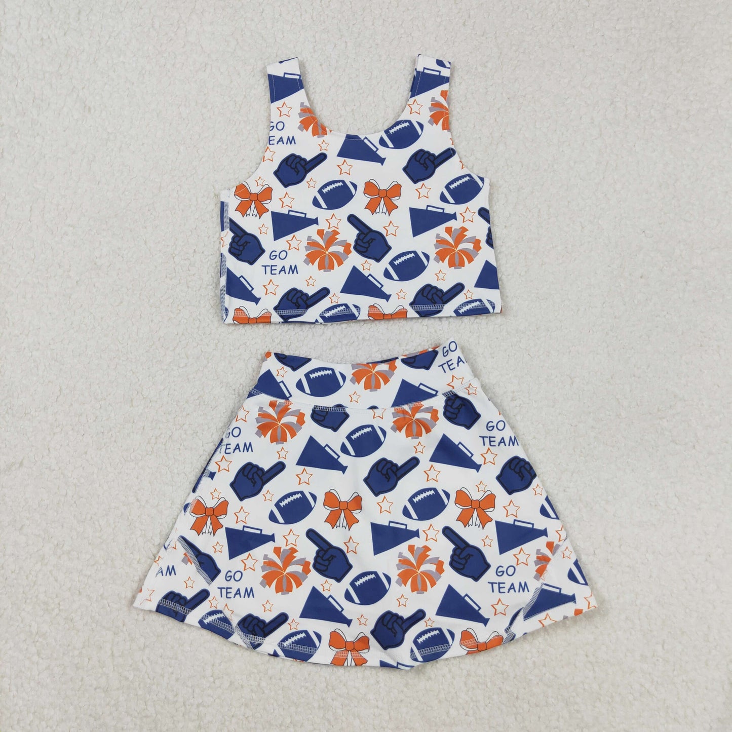 Sibling Baby Girls Hot Blue Go Team Footballs Bows Yoga Set Shorts Pajamas Set