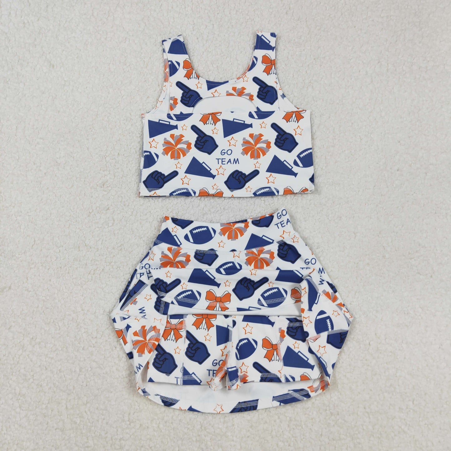 GSD2694 Baby Girls Blue Orange Go Team Vest Top Skirt Shorts Yoga Active Clothes Sets