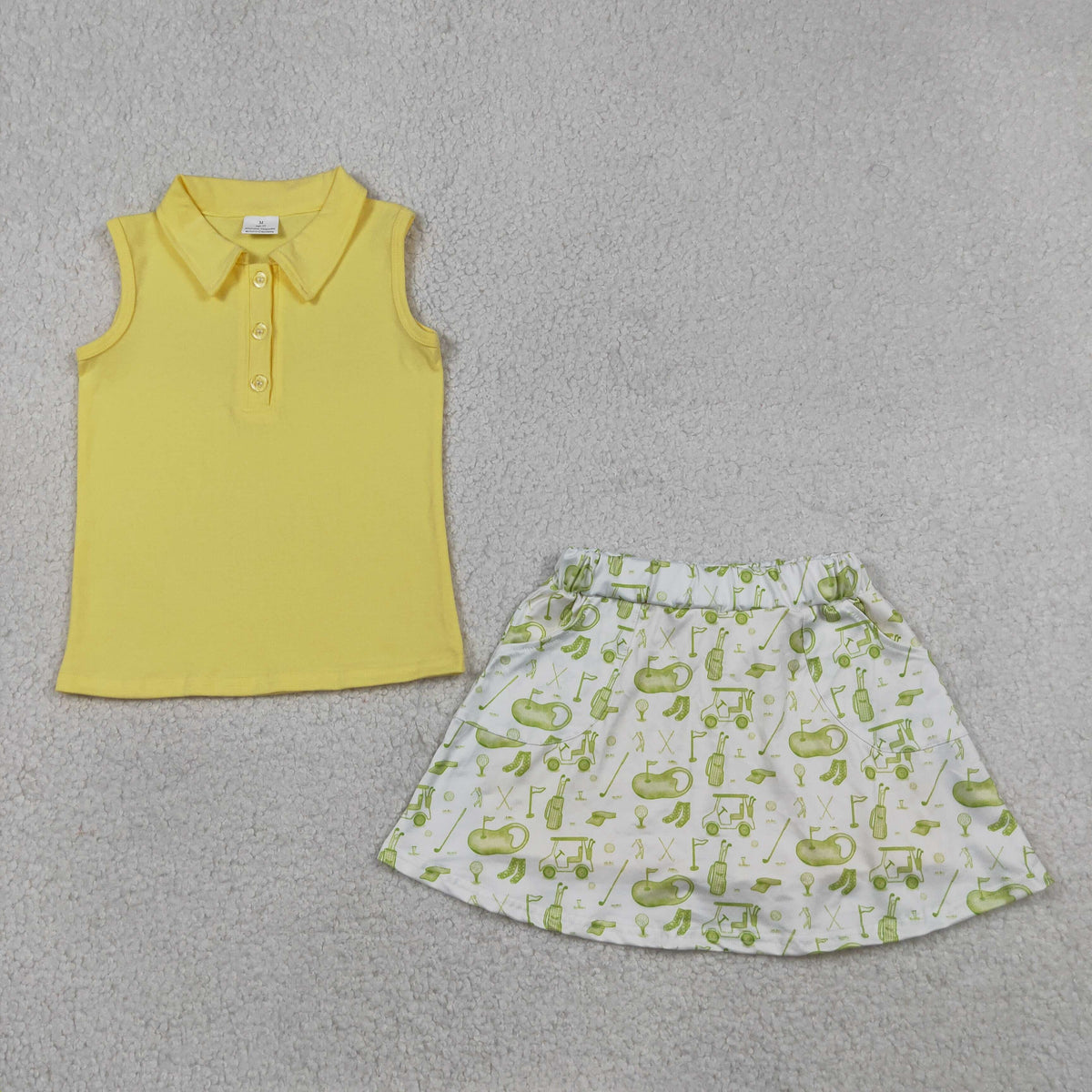GSD2698 Baby Girls Sleeveless Button Vests Top Golf Trucks Skirt Short Clothes Set