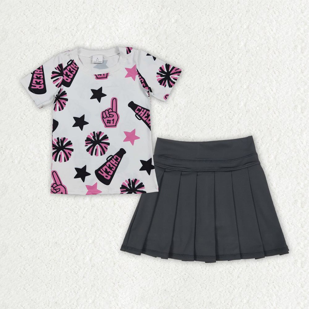 Sibling Baby Girls 4 colors Cheer Top Yoga Pleated Skirts Team Clothes Sets