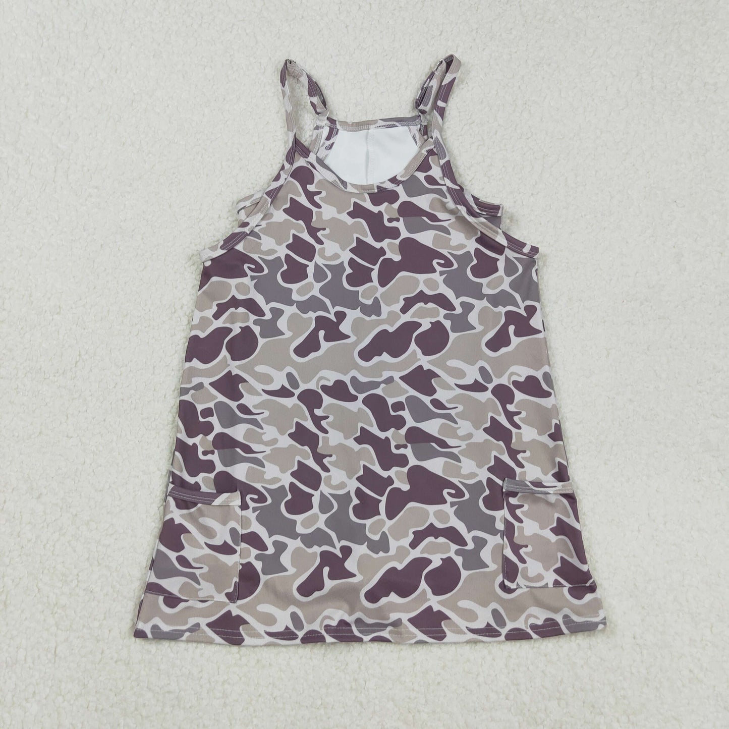 GSD2719 Baby Girls Straps Lavender Camo Jumpsuits Inside Athletic Tennis Yoga Dresses