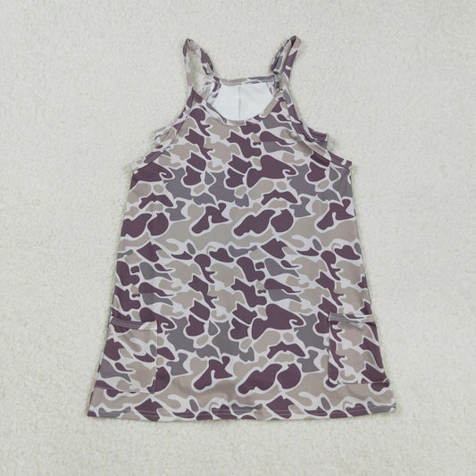 GSD2719 Baby Girls Straps Lavender Camo Jumpsuits Inside Athletic Tennis Yoga Dresses