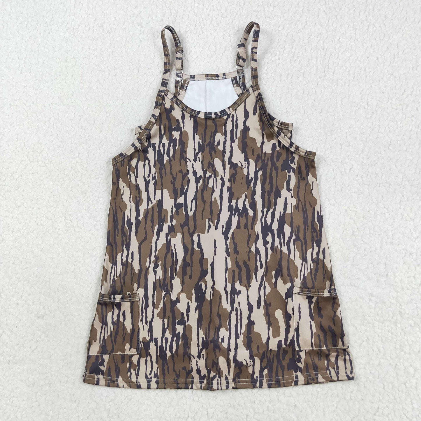 GSD2720 Baby Girls Straps Olive Camo Jumpsuits Inside Athletic Tennis Yoga Dresses