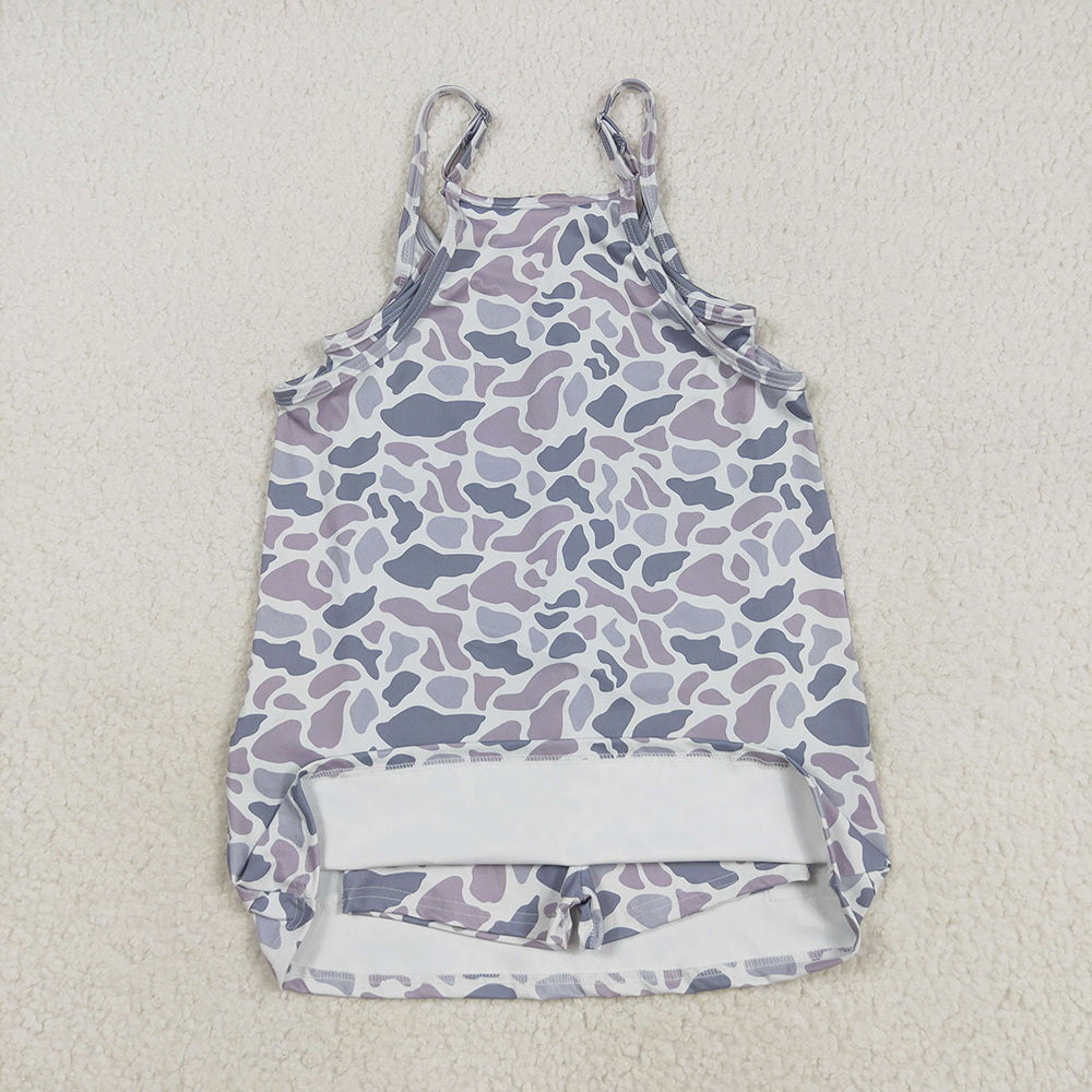 GSD2723 toddler girl clothes grey camouflage straps jumpsuits inside athletic Tennis yoga dresses