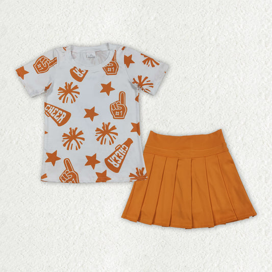 GSD2732 Orange Cheer Top Yoga Skorts Shorts Boutique Outfits Sets