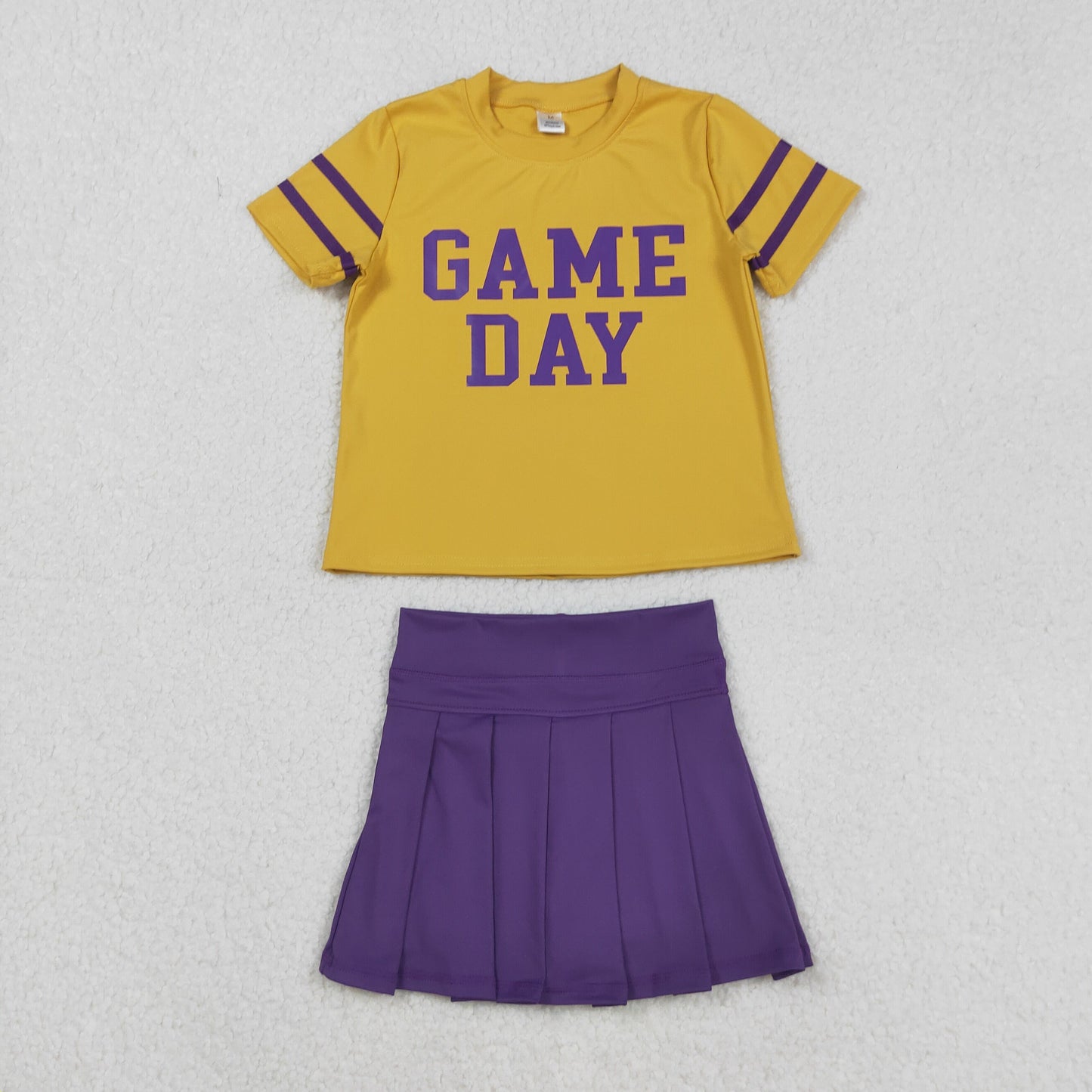GSD2740 Baby Girls Purple Game Day Top Pleated Skirt Shorts Yoga Active Team Clothes Sets