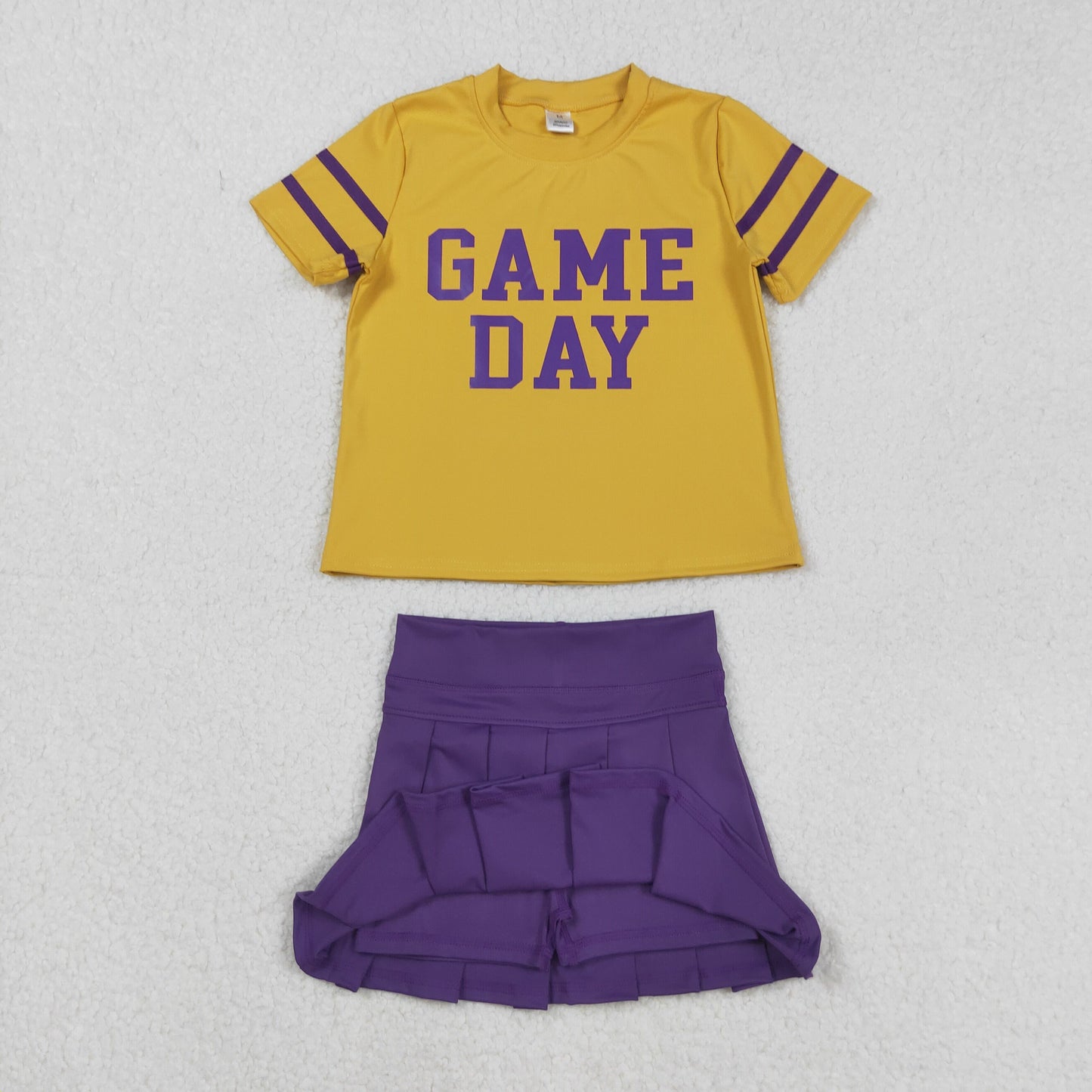 GSD2740 Baby Girls Purple Game Day Top Pleated Skirt Shorts Yoga Active Team Clothes Sets