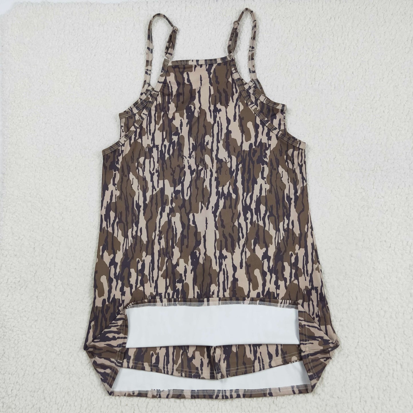 GSD2744 Adult Women Strap Olive Camo Pockets Shorts Yoga Active Knee Length Dresses