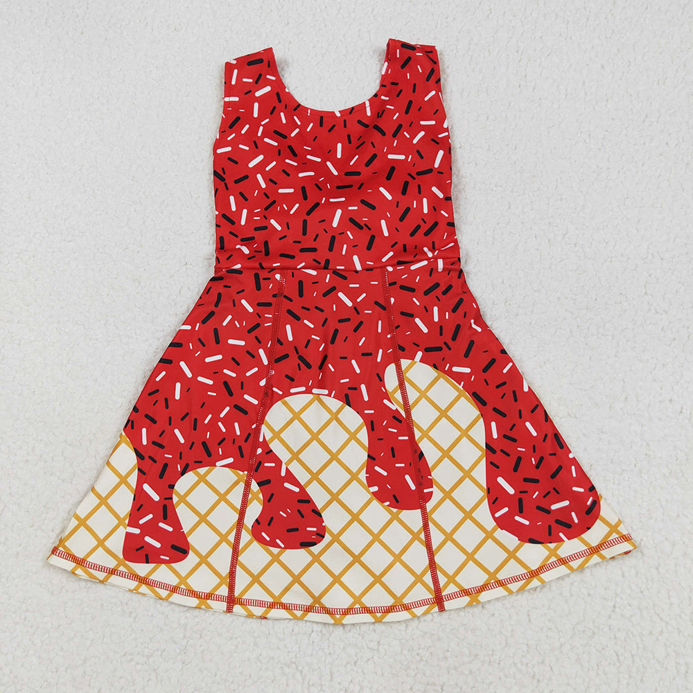 GSD2748 toddler girl clothes Red team drips sprinkles athletic summer yoga dresses