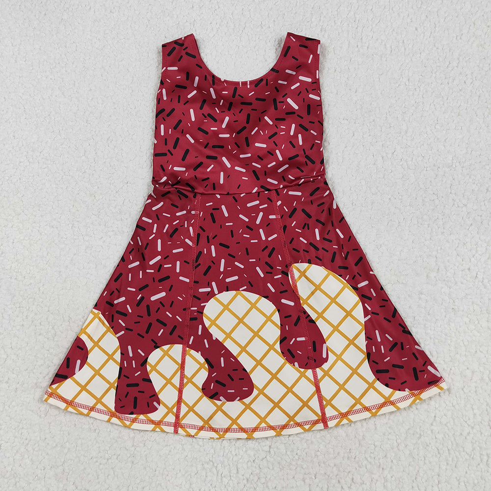 GSD2749 toddler girl clothes Wine Red team drips sprinkles athletic summer yoga dresses