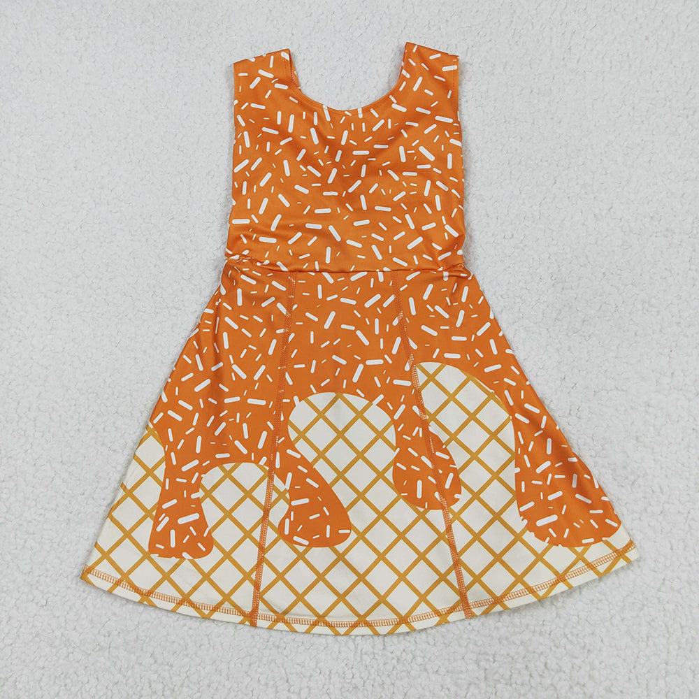 7 Colors Sibling Baby Girls Ice-cream Drip Sprinkles Yoga Skort Knee Length Dresses