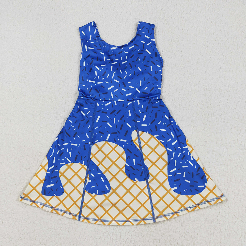 7 Colors Sibling Baby Girls Ice-cream Drip Sprinkles Yoga Skort Knee Length Dresses