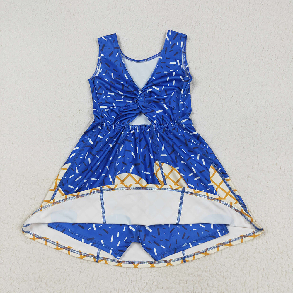 GSD2751 toddler girl clothes blue team drips sprinkles athletic summer yoga dresses