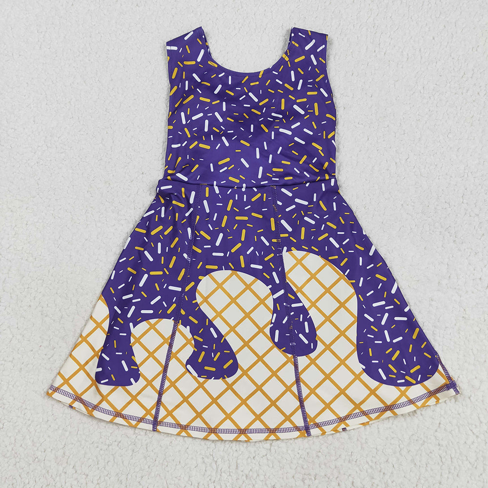 7 Colors Sibling Baby Girls Ice-cream Drip Sprinkles Yoga Skort Knee Length Dresses