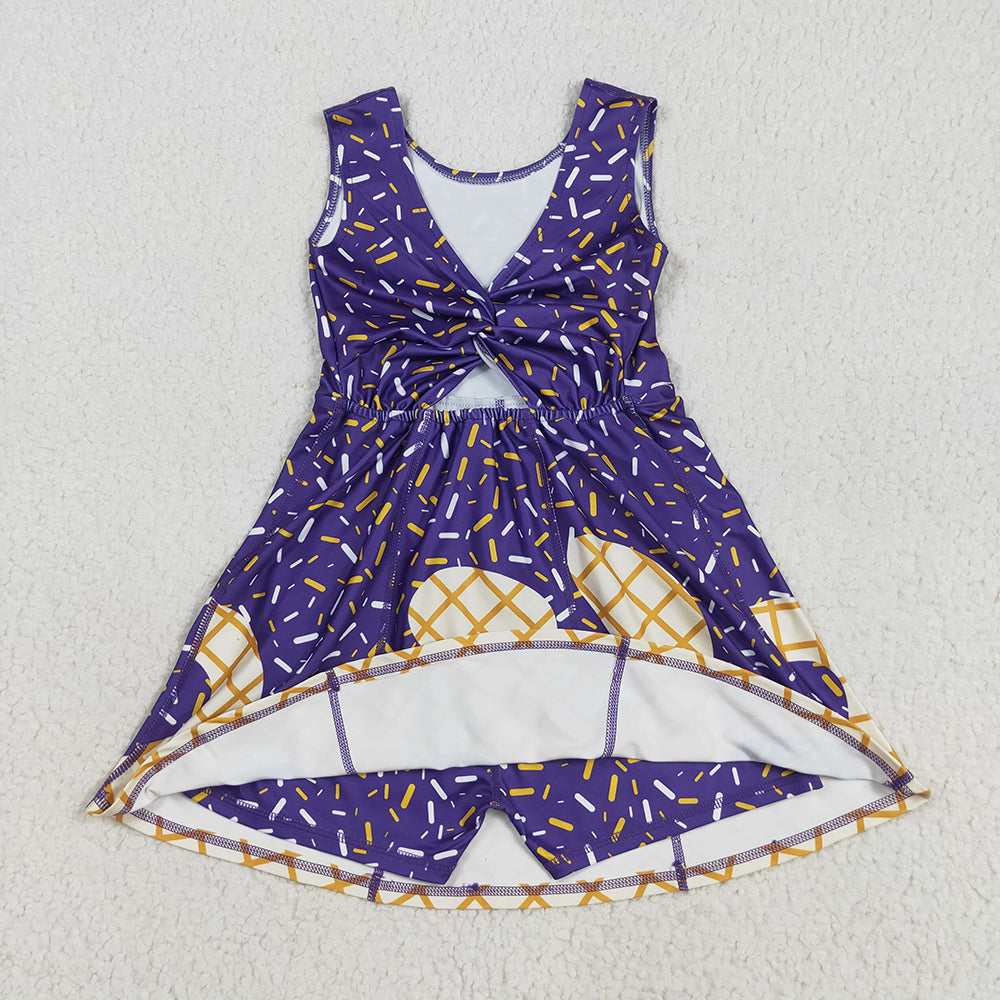 GSD2752 toddler girl clothes purple team drips sprinkles athletic summer yoga dresses