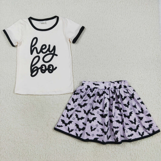 GSD2772 Baby Girls Pink Hey Boo Top Bats Stars Skirt Shorts Halloween Clothes Sets